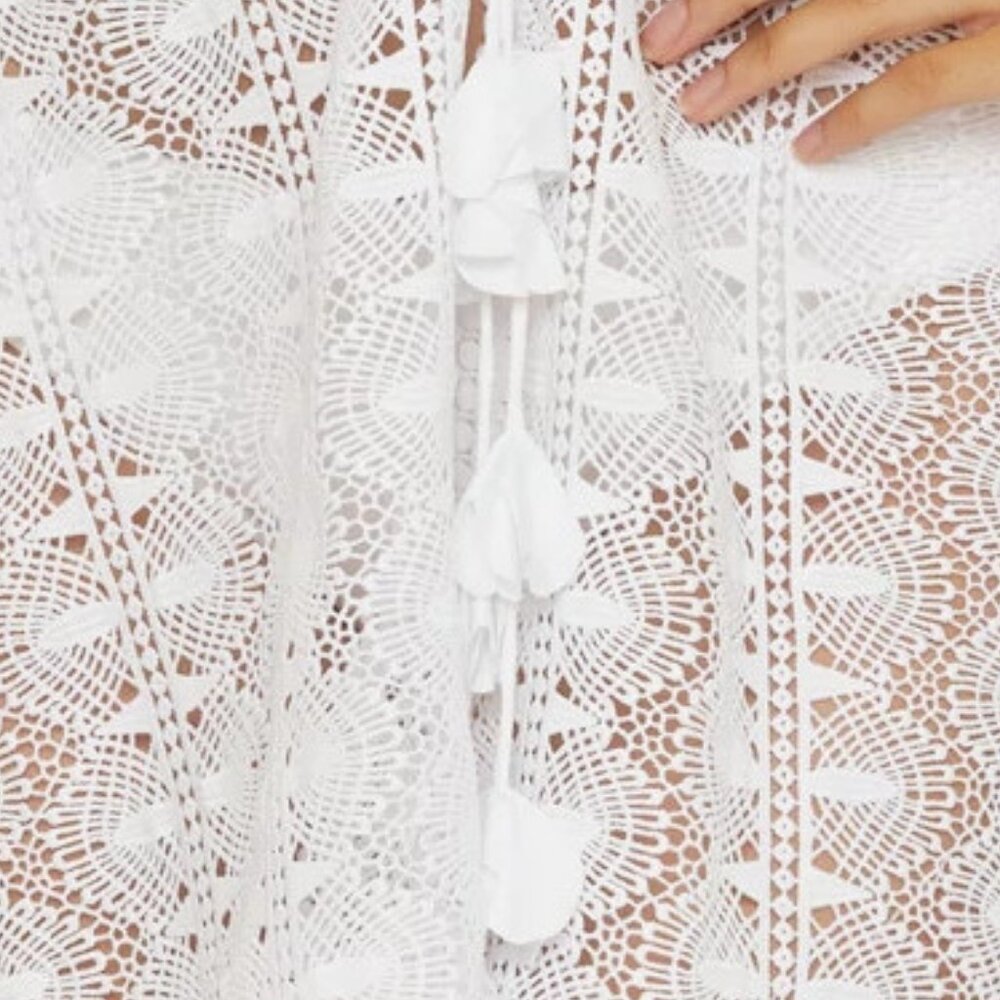Trina Turk $188 Voila Lace Cover-up Caftan Dress White Swim - Picture 7 of 9